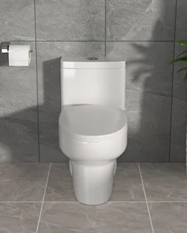 MOOSOO - One Piece Elongated Toilet Dual Flush Siphonic Floor Mounted Bathroom Toilet 1.6/1.1 GPF with Soft Seat - White