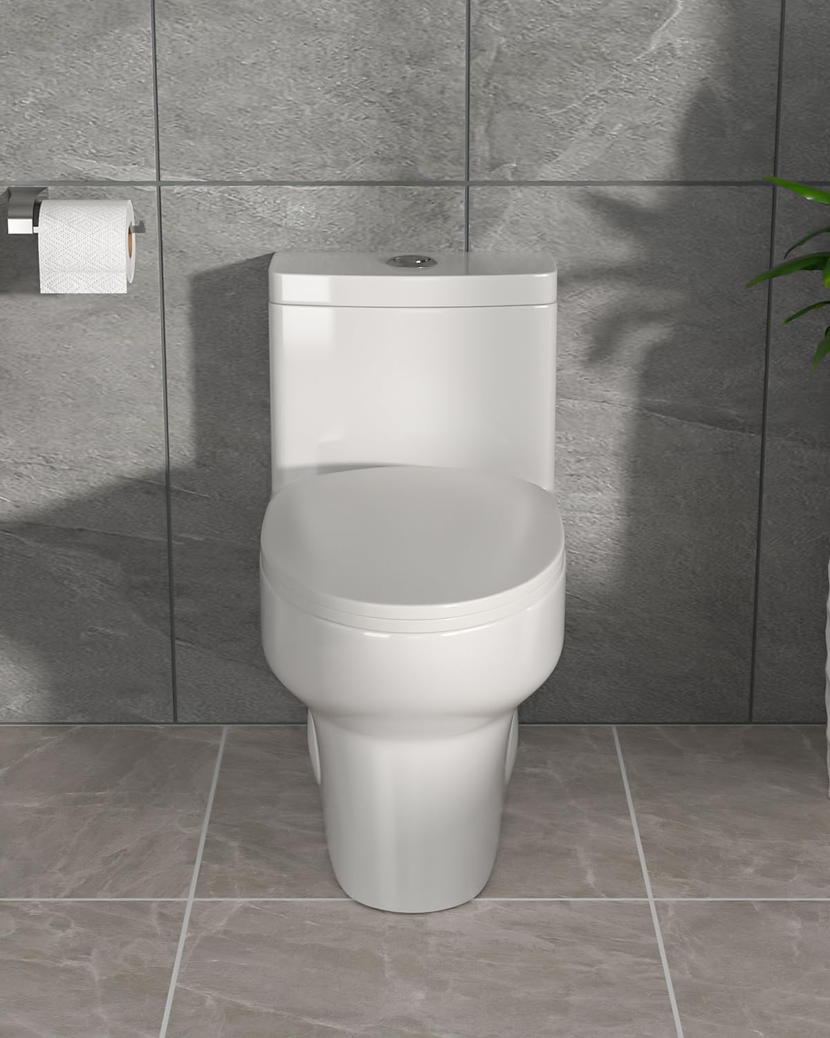 MOOSOO - One Piece Elongated Toilet Dual Flush Siphonic Floor Mounted Bathroom Toilet 1.6/1.1 GPF with Soft Seat - White