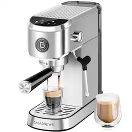Casabrews - CM5418 Plus 20-Bar Semi-Automatic Espresso Machine & Coffee Maker with Steam Wand, Cold Brew Function, Stainle - Silver