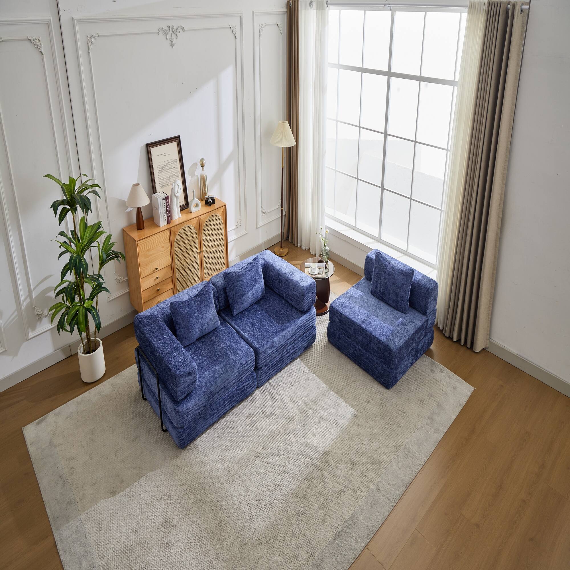 Angle. Boyel Living - Modular Memory Foam Floor Sectional Sofa Bed - Dark Blue.