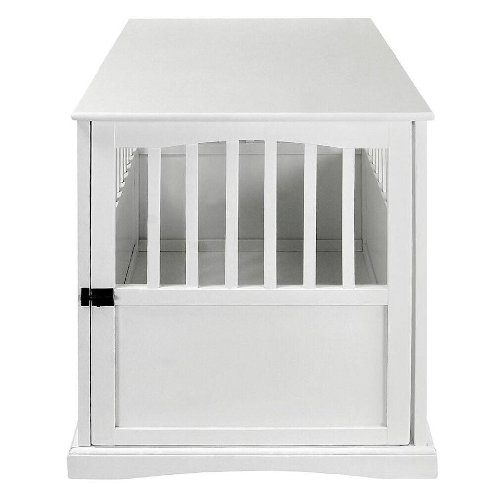 Back. FurniFact - White Dog Kennel Furniture with Gate, Solid Wood Dog Crate End Table - White.