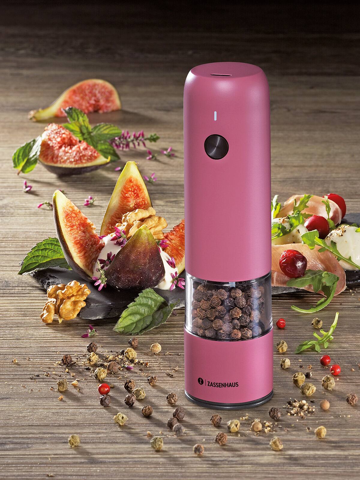 Alt View 3. Zassenhaus - Koln Rechargeable Salt or Pepper Mill, 5.5" H x 1.5", Pink - Pink.