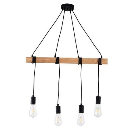 Front. Stock Preferred - Rustic Farmhouse Wood Ceiling Light 4-Light Pendant Lamp - Black.