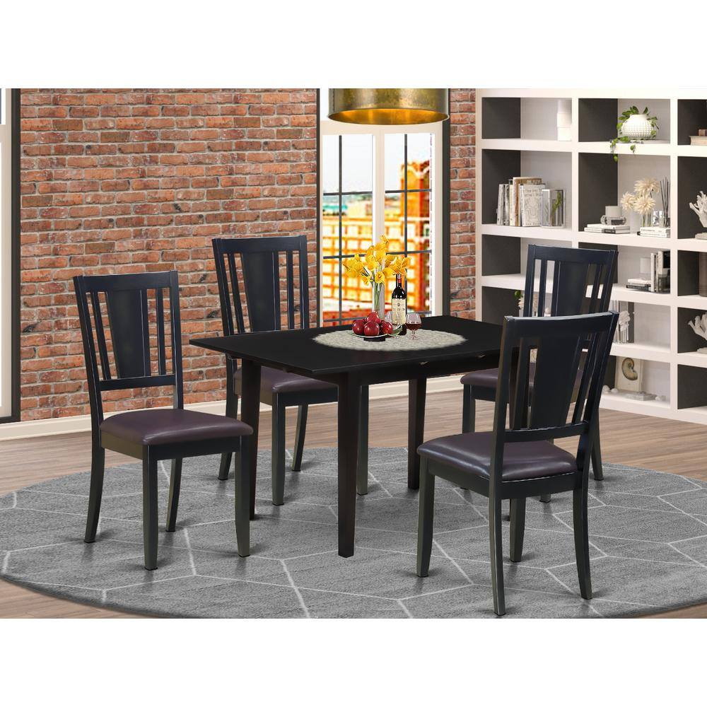 Back. East West Furniture - East West Furniture NODU5-BLK-LC 5-Pc Rectangular Dining Table Set 4 Dining Chairs with Panel Back and a Faux Leather - Black.