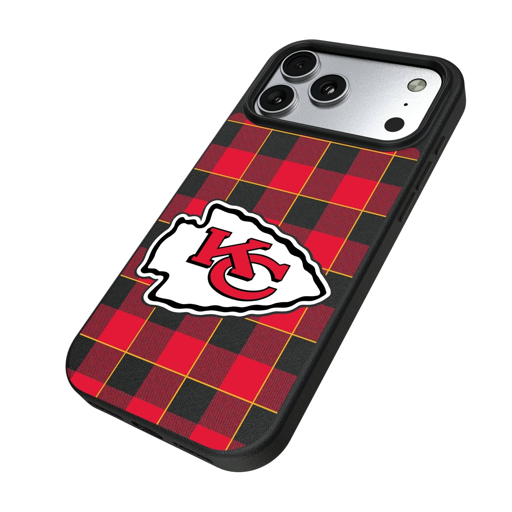 Alt View 1. Keyscaper - Kansas City Chiefs Plaid Magnetic Bump iPhone Case - 17 Pro Max - Black.