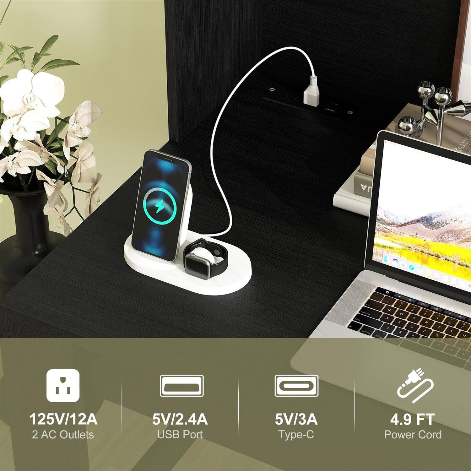 gerlicu UA  
- 125V/12A  
- 2 AC Outlets  
- 5V/2.4A USB Port  
- 5V/3A Type-C  
- 4.9 FT Power Cord