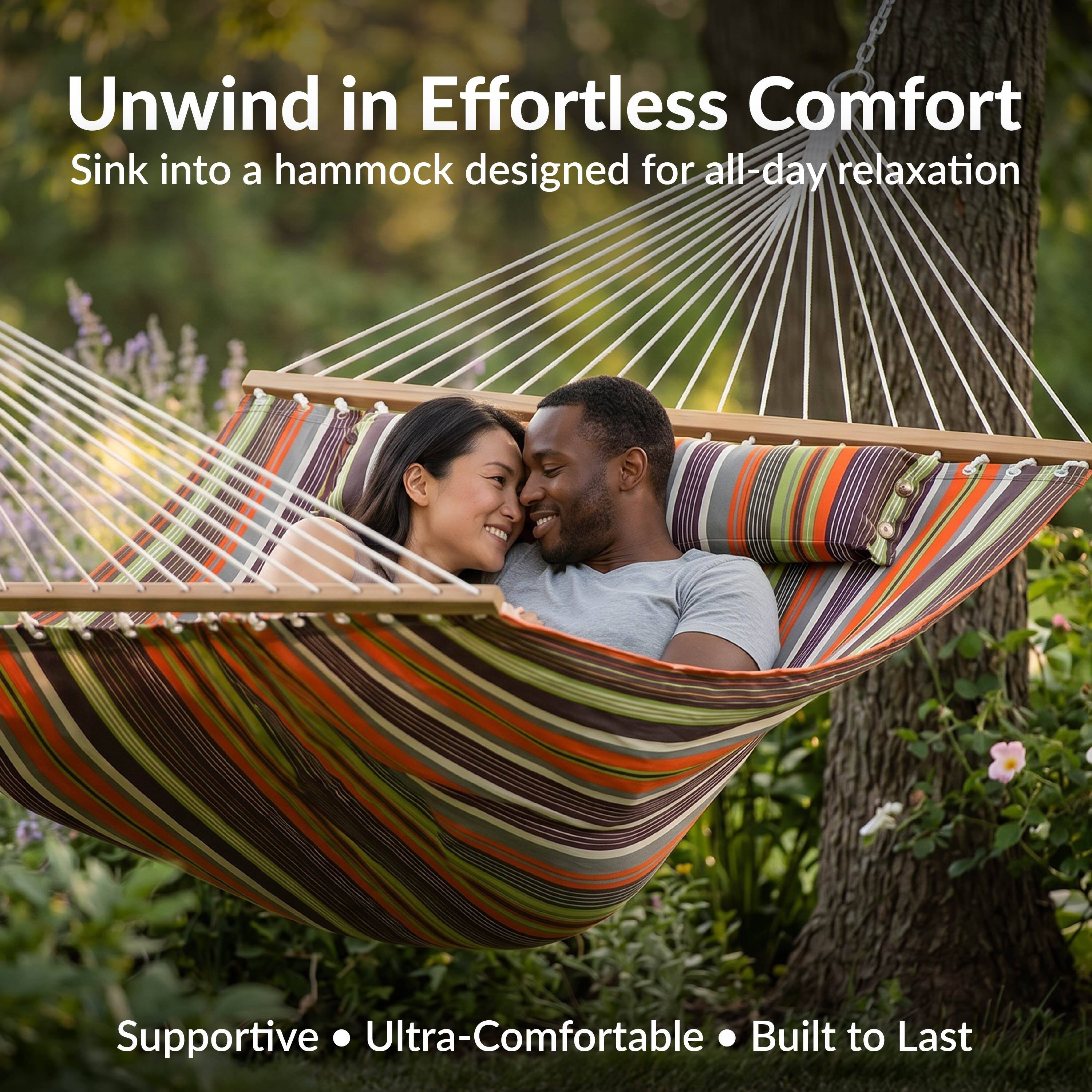 Unwind in Effortless Comfort  
Sink into a hammock designed for all-day relaxation  

Supportive • Ultra-Comfortable • Built to Last