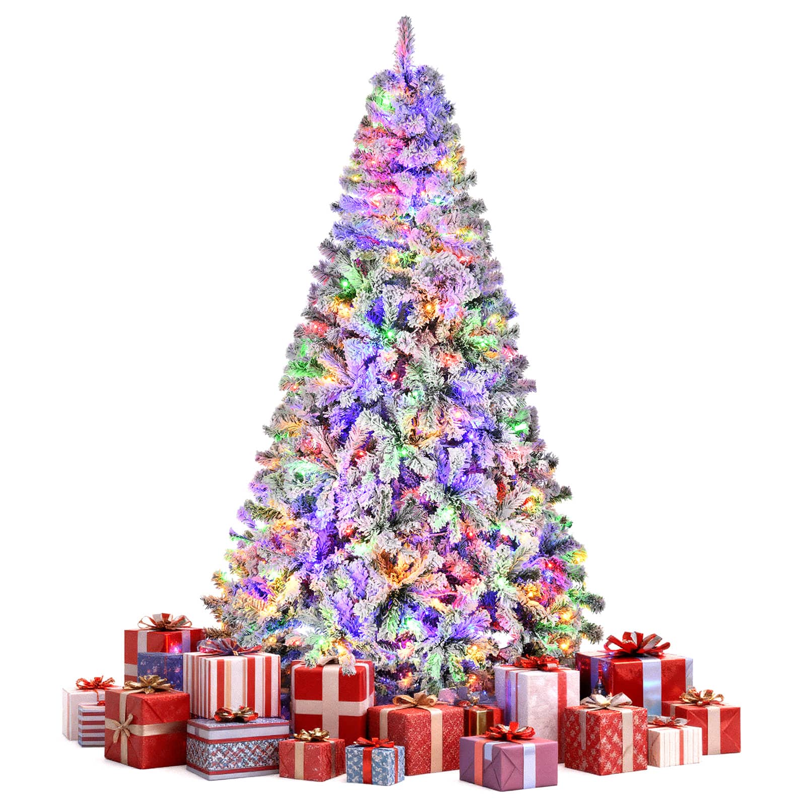 Sugift - 7.5ft Pre-Lit Artificial Christmas Tree Snow Flocked Xmas Tree W/ Remote-Controlled 550 Multi-Color Lights Decor - Pink