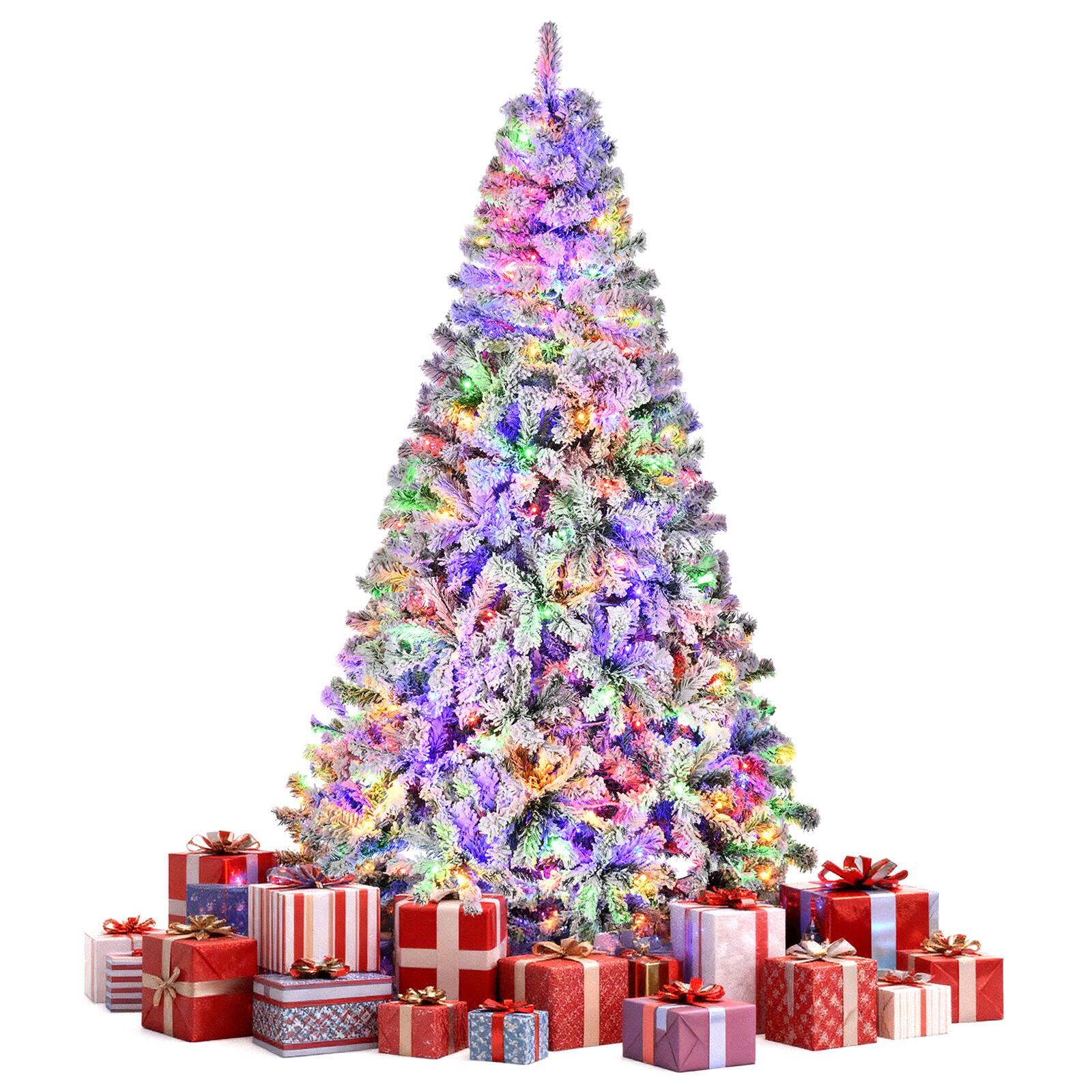 Sugift - 7.5ft Pre-Lit Artificial Christmas Tree Snow Flocked Xmas Tree W/ Remote-Controlled 550 Multi-Color Lights Decor - Pink