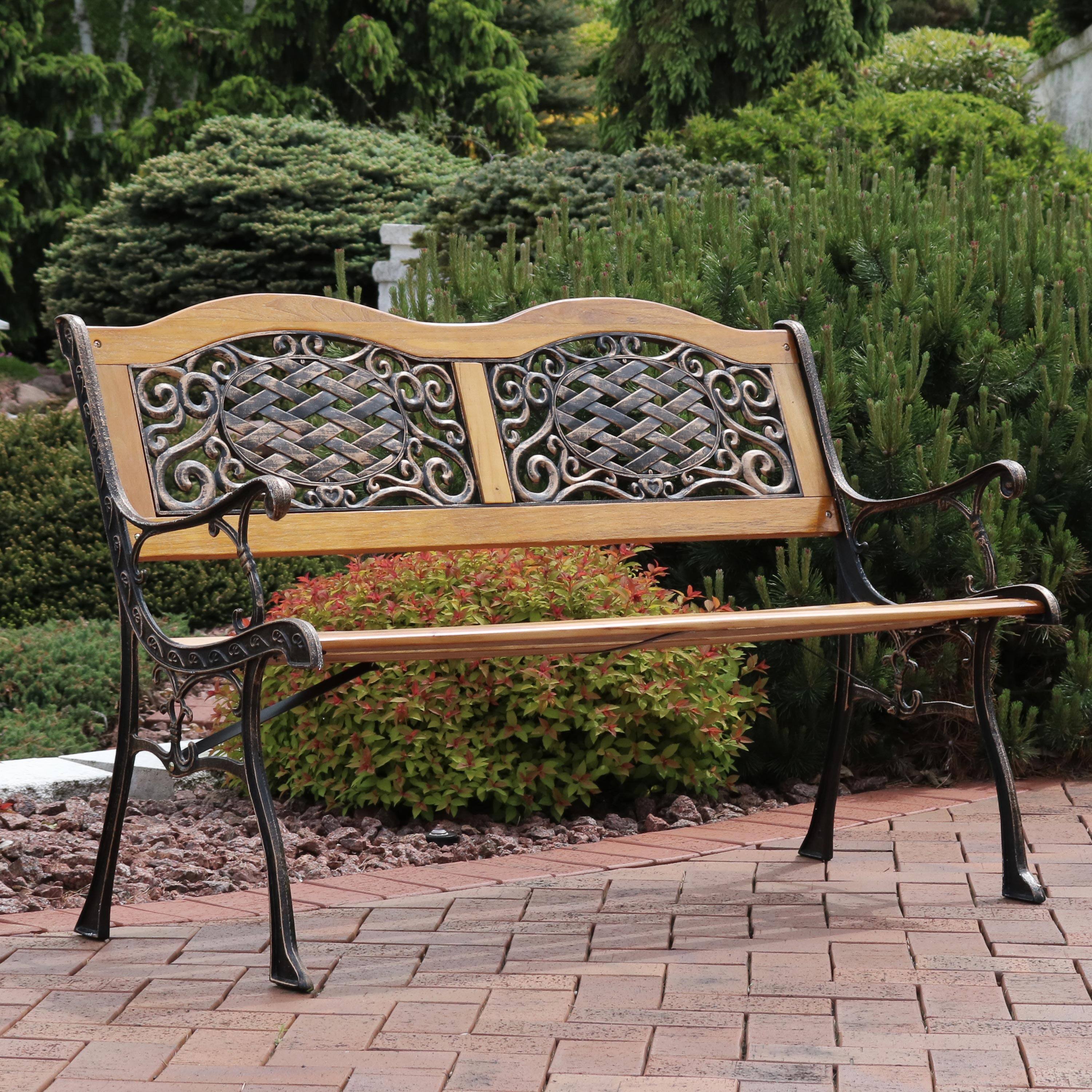 Alt View 3. Sunnydaze - 2-Person Ivy Crossweave Cast Iron and Wood Outdoor Garden Bench - Black.
