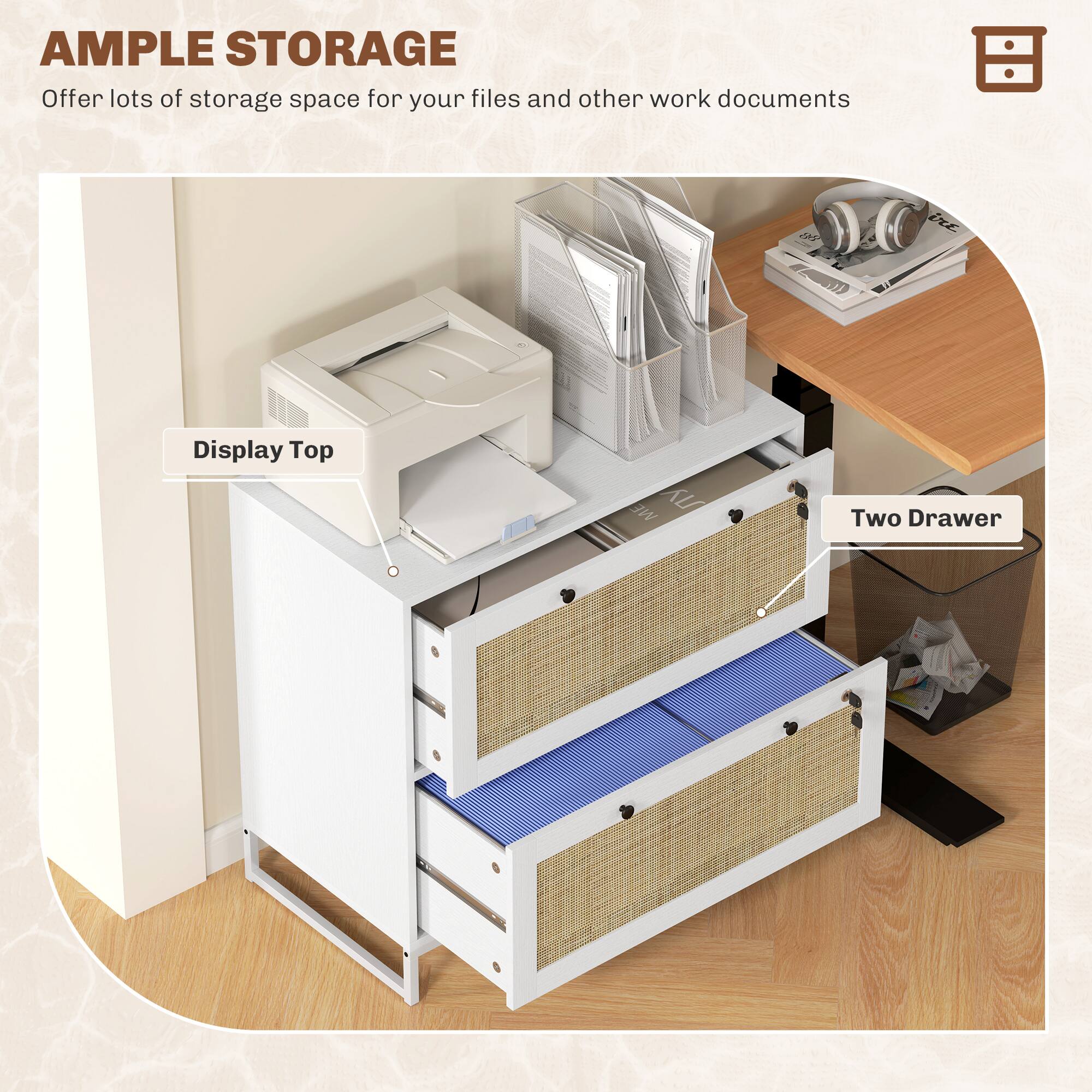 AMPLE STORAGE
Offer lots of storage space for your files and other work documents

Display Top
Two Drawer