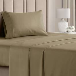 CGK Linens - Luxury Soft 4 Piece Solid Bed Sheet Set - Deep Pocket Fits 8"-16" Mattresses - Twin - Khaki