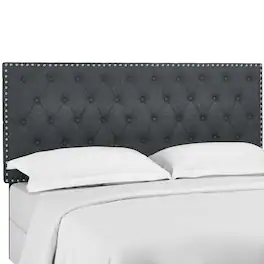 Helena Tufted Upholstered Linen Fabric Full / Queen Headboard by Modway - Gray