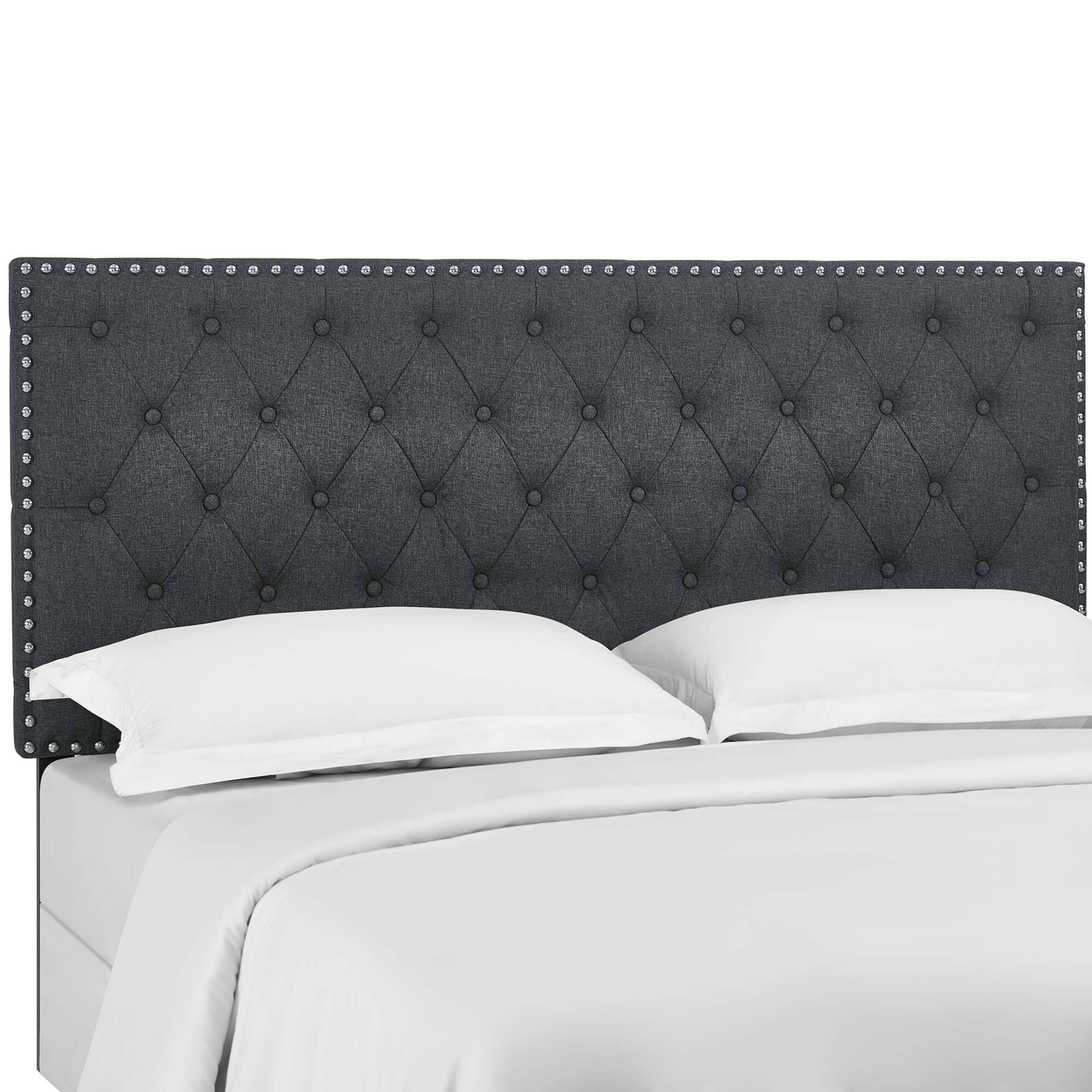 Front. Modway - Helena Tufted Upholstered Linen Fabric Full / Queen Headboard by Modway - Gray.