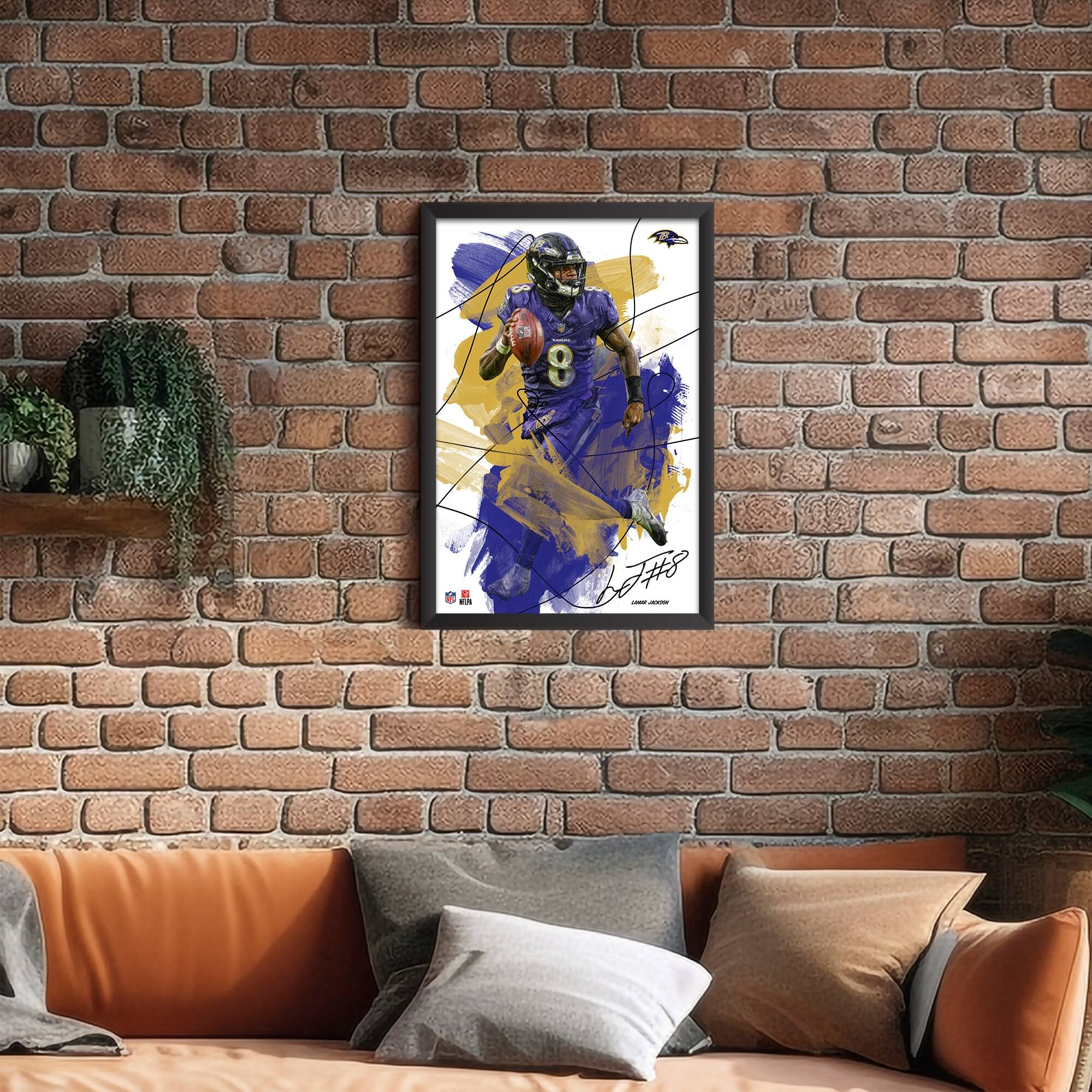 Alt View 1. Sporticulture - Lamar Jackson Baltimore Ravens 27" x 39" Brush Stroke Player Framed Art Print - Multicolor.