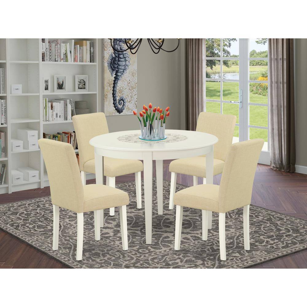 Left. East West Furniture - Dining Room Set Linen White - Brown.