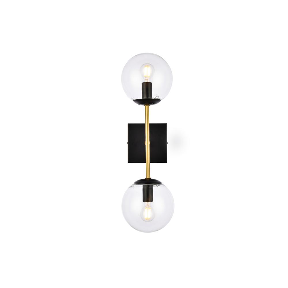Alt View 5. Living District - Neri 2 lights black and brass and clear glass wall sconce - Black And Brass And Clear.