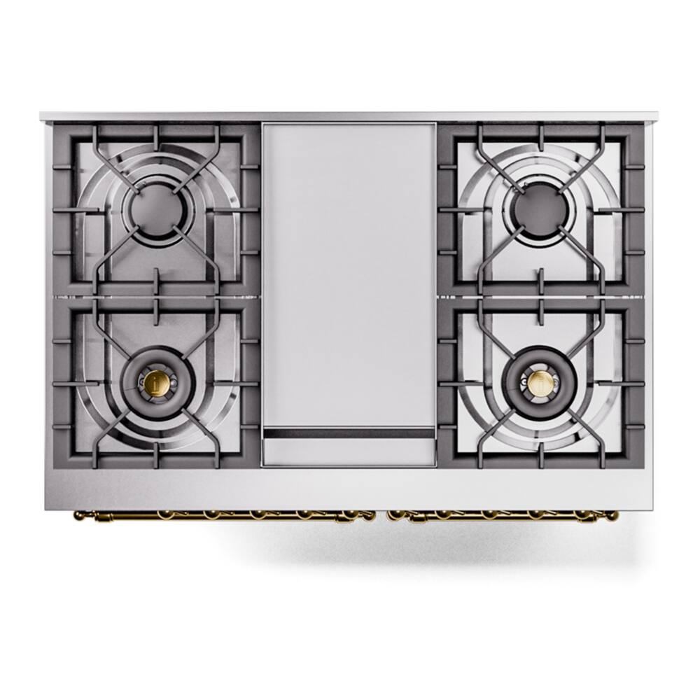 Alt View 10. ILVE - ILVE Nostalgie II 40 inch Dual Fuel Range with 6 Burners + Griddle (Liquid Propane, Burgundy, Brass Trim) - Burgundy.