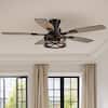 Front. Siljoy - 52 inch Farmhouse Matte Black Flush Mount Ceiling Fan with Lights 5 Dual Color Blades for Patio Bedroom Living Room - Matte Black.
