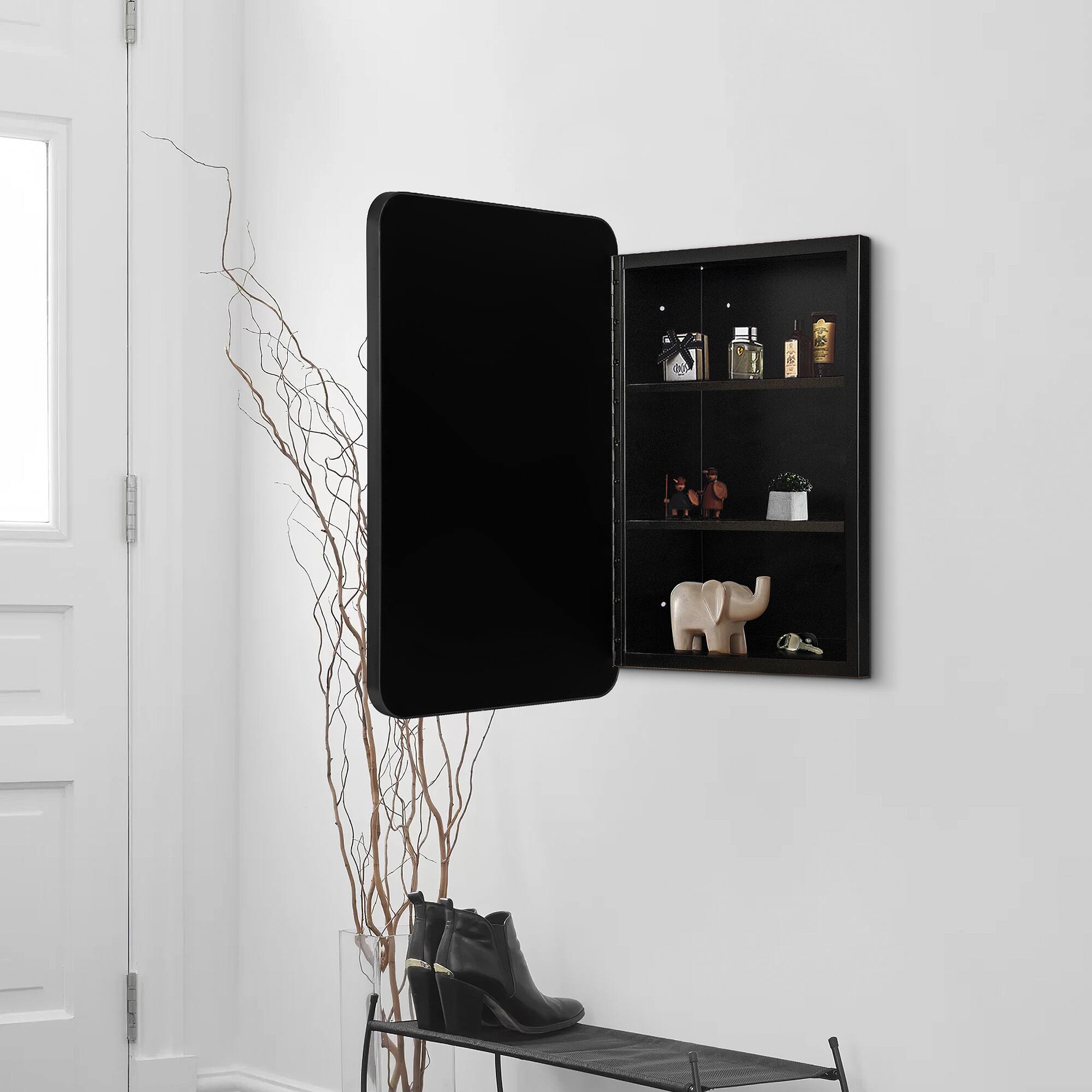 Alt View 3. PexFix - 16" x 24" Rectangular Mirror Medicine Cabinet - Metal Frame, Recessed or Surface Mount for Bathroom Storage - Black.