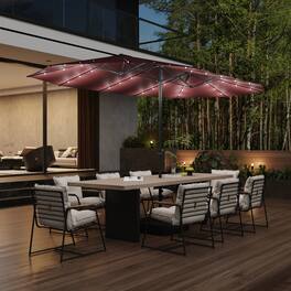 Famapy - Large Rectangular Outdoor Patio Umbrella with Integrated Edge LED Lights Day-to-Night Shade Multiple Colors - Burgundy