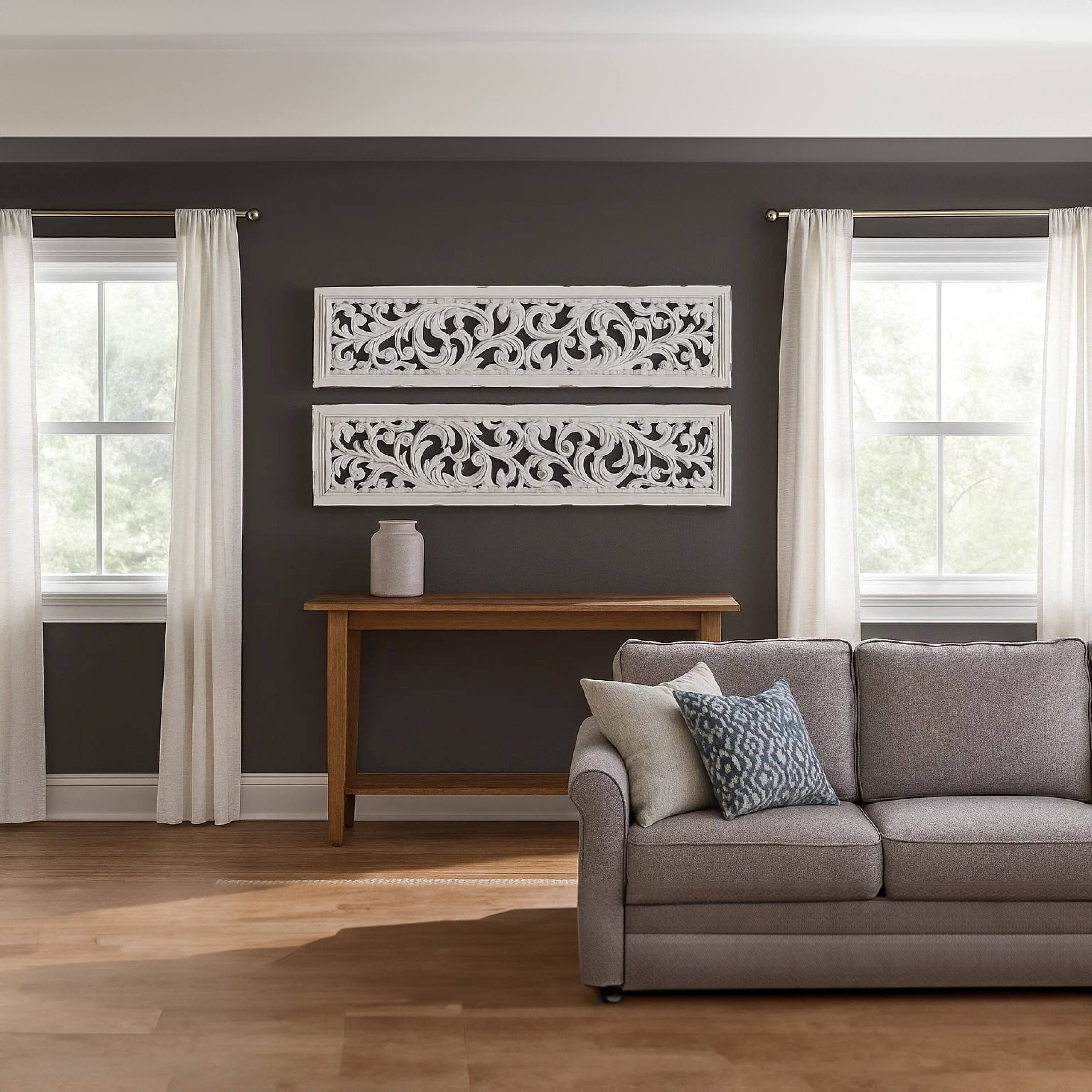 Alt View 8. Manhattan Lane - Ozy Carved Wall Art Panel Set of 2, Handcrafted Distressed White Mango Wood, 50 Inch Tall - White.