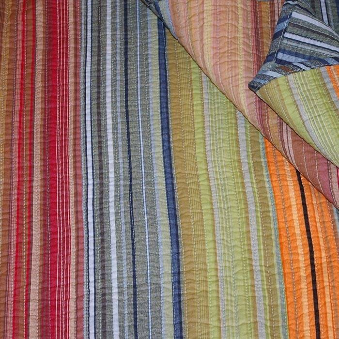 Left. Hivvago - Full / Queen 100% Cotton Quilt Set with Red Orange Blue Brown Stripes - Multicolor.