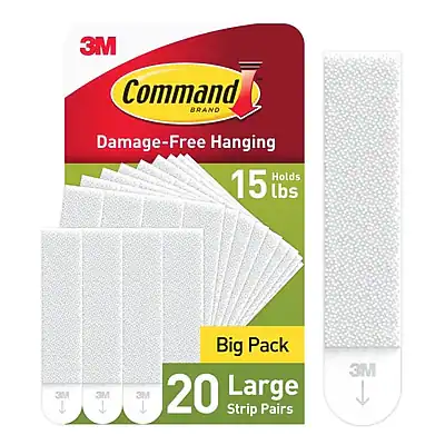 3M Command Brand Damage-Free Hanging
Holds 15 lbs
Big Pack
20 Large Strip Pairs