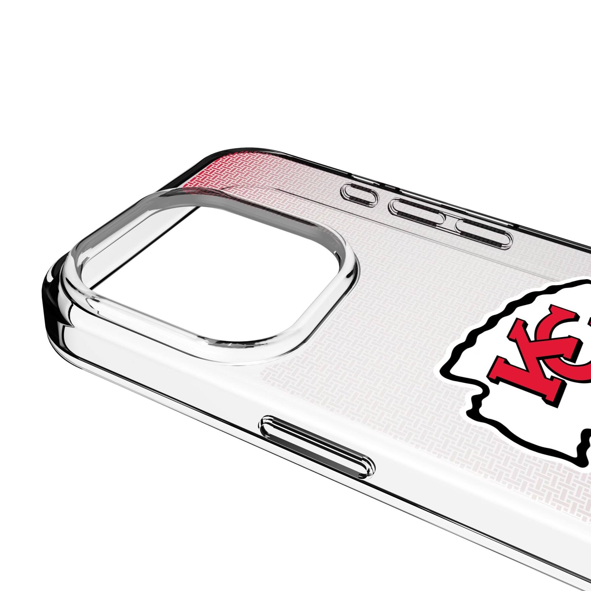 Alt View 2. Keyscaper - Kansas City Chiefs Linen Logo iPhone Clear Case - 14 Pro - Multicolor.