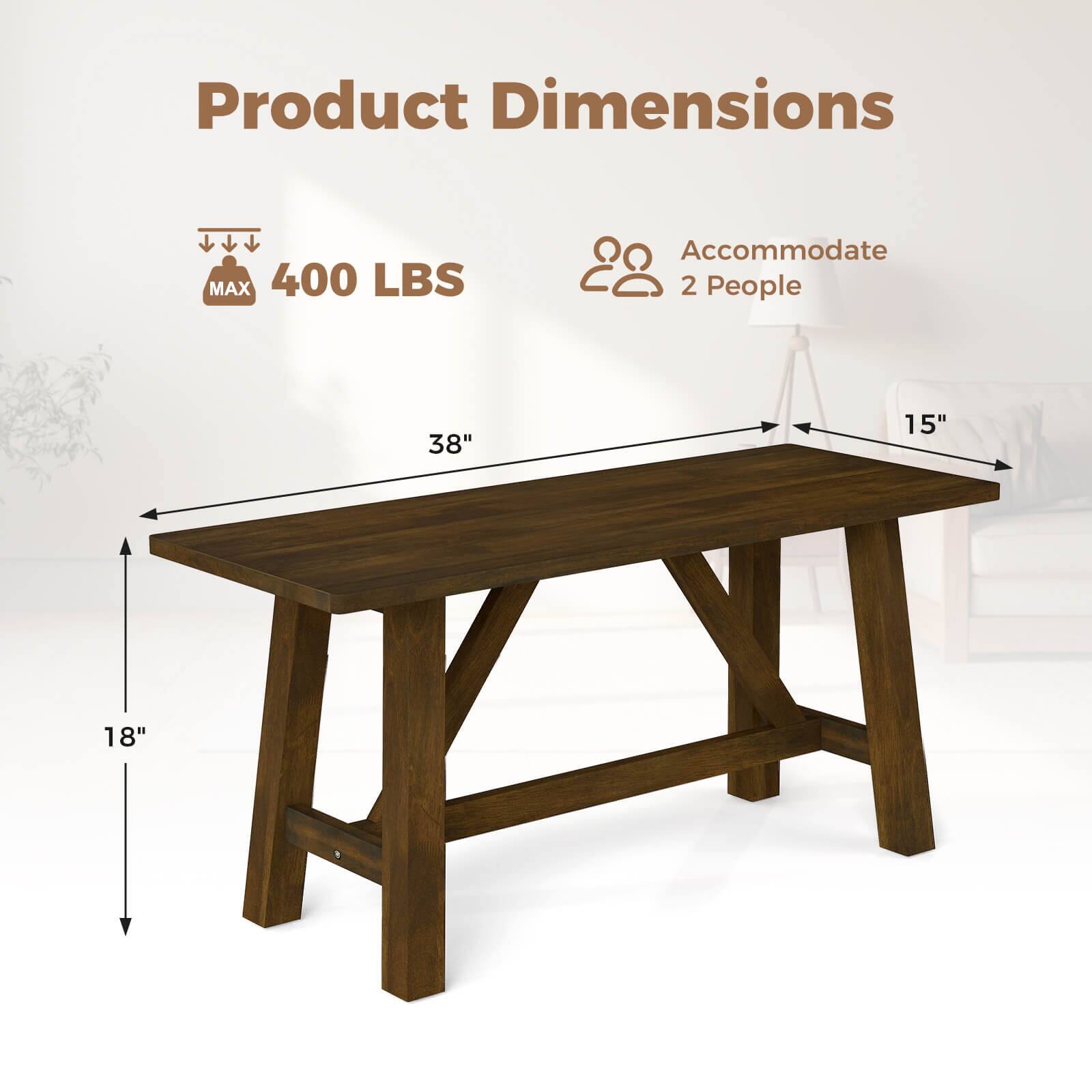 Product Dimensions
MAX 400 LBS
Accommodate 2 People
38"
15"
18"
