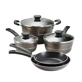 Tramontina - Sicilia 8-Piece Non Stick Cookware Set with Glass Lids, Aluminum Nonstick Pot - hazelnut