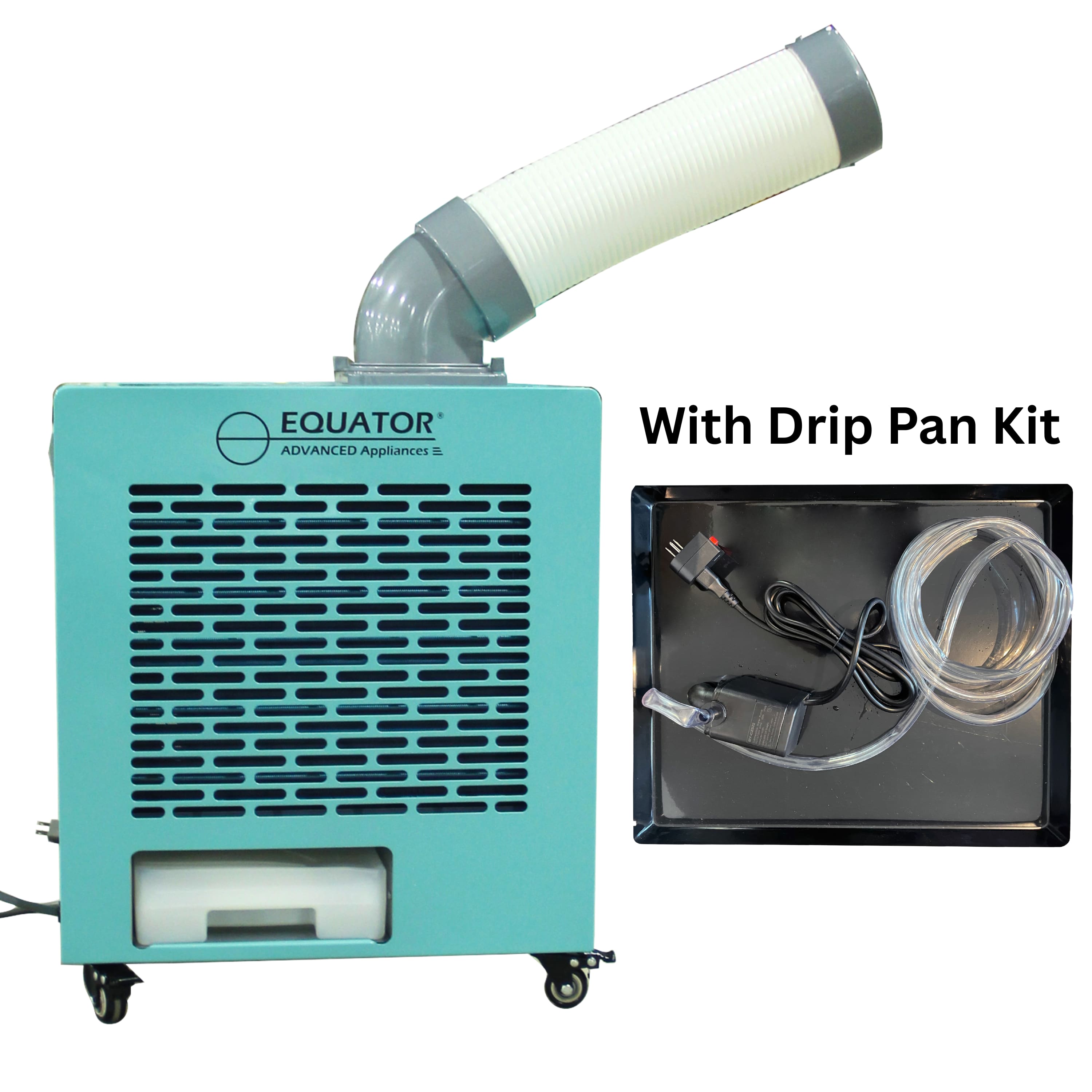 Equator - 3-in-1 OUTDOOR Heater, Air Conditioner +Fan 9000 BTU 110V w/Wheels 110V + Drip Pan+Pump - Turquoise Blue