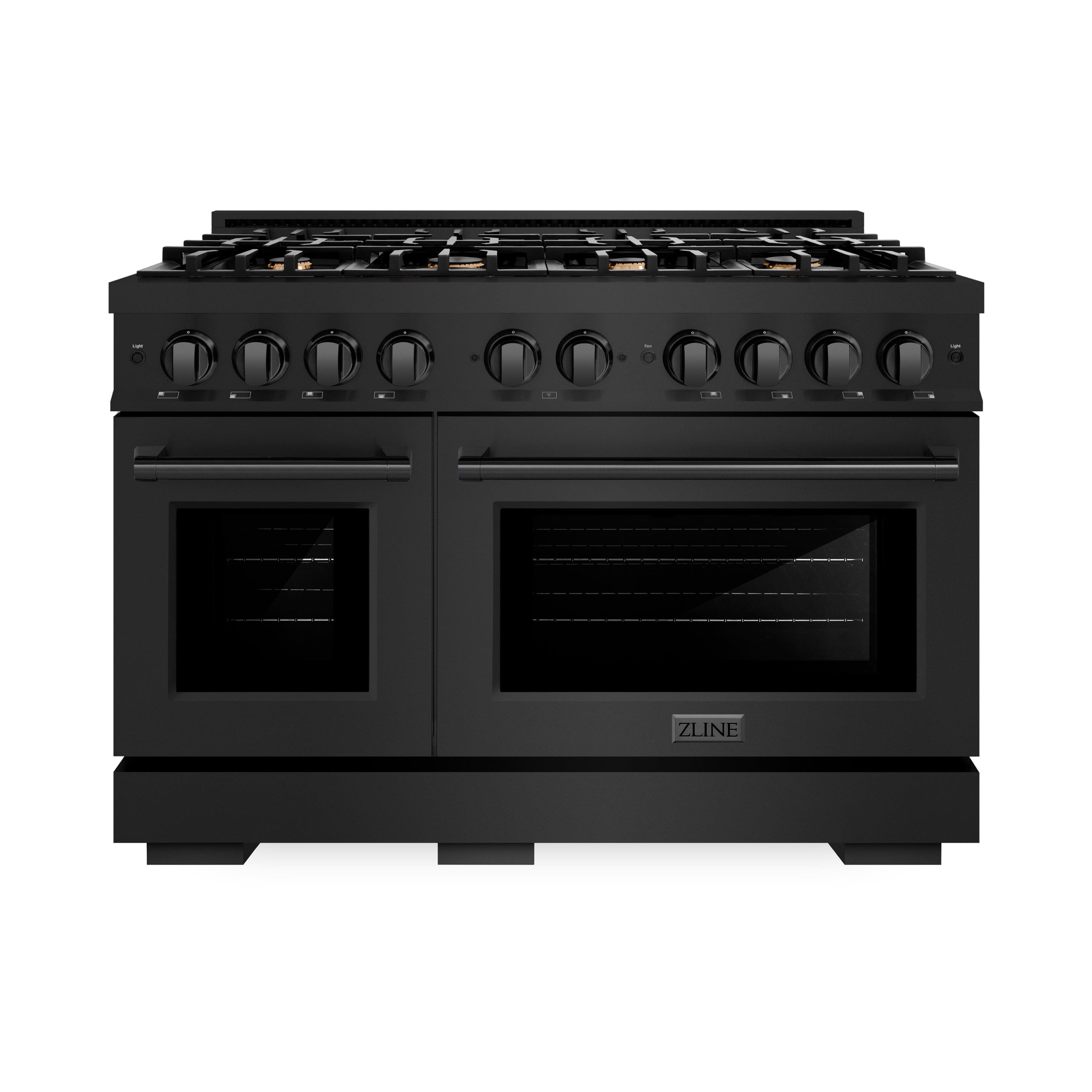 ZLINE - 48" Freestanding Select Double Oven Gas Range in Black Stainless w/ 8 Brass Burners (HGRB-BR-48) - Black Stainless Steel - Front_Zoom