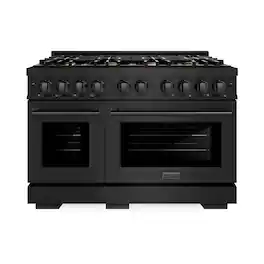 ZLINE - 48" Freestanding Select Double Oven Gas Range in Black Stainless w/ 8 Brass Burners (HGRB-BR-48) - Black Stainless Steel