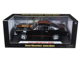 Shelby Collectibles - 1966 Ford Mustang Shelby GT 350 Hertz Stripes and Racing Wheels 1/18 Diecast Model Car - Black with Gold