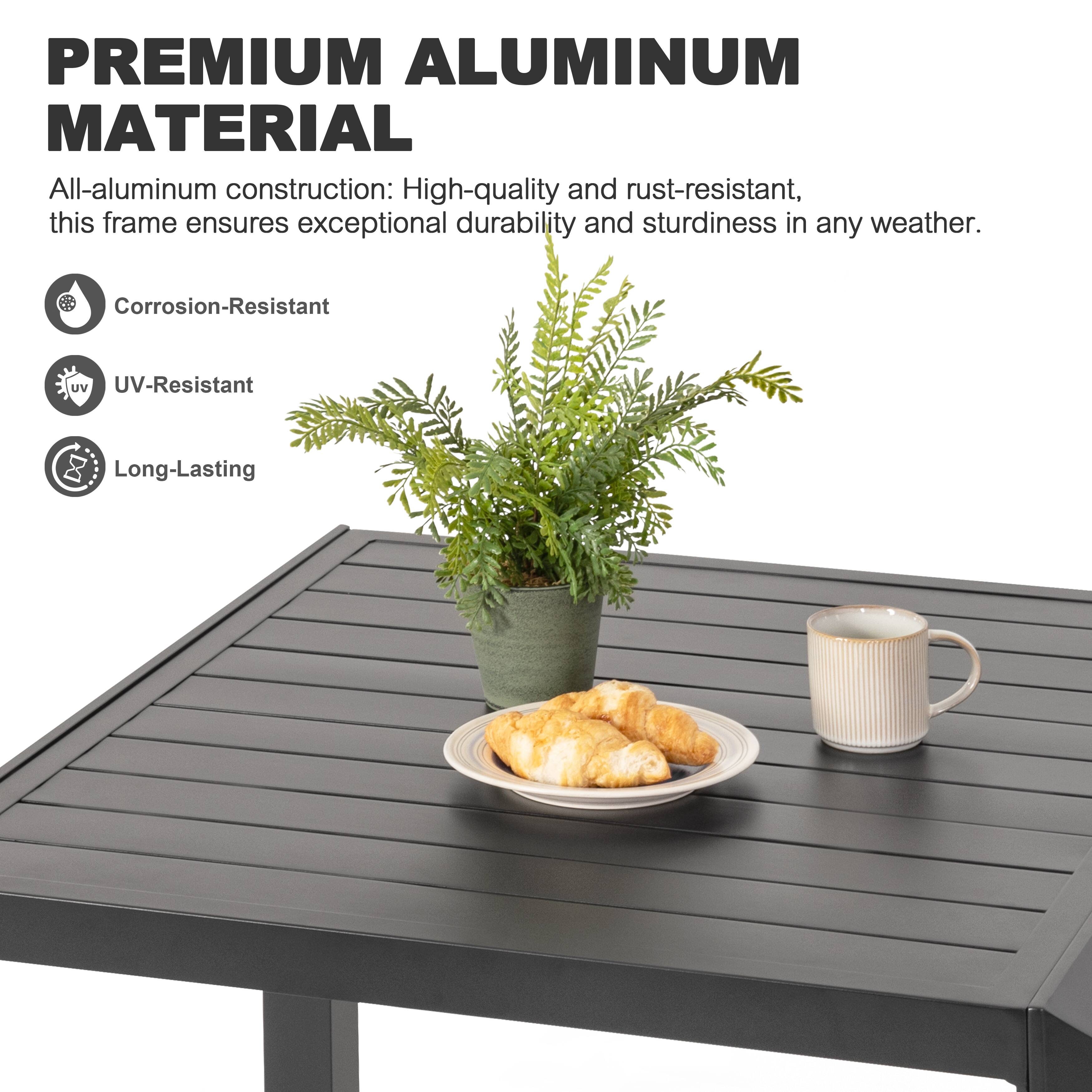 PREMIUM ALUMINUM MATERIAL

All-aluminum construction: High-quality and rust-resistant, this frame ensures exceptional durability and sturdiness in any weather.

- Corrosion-Resistant
- UV-Resistant
- Long-Lasting