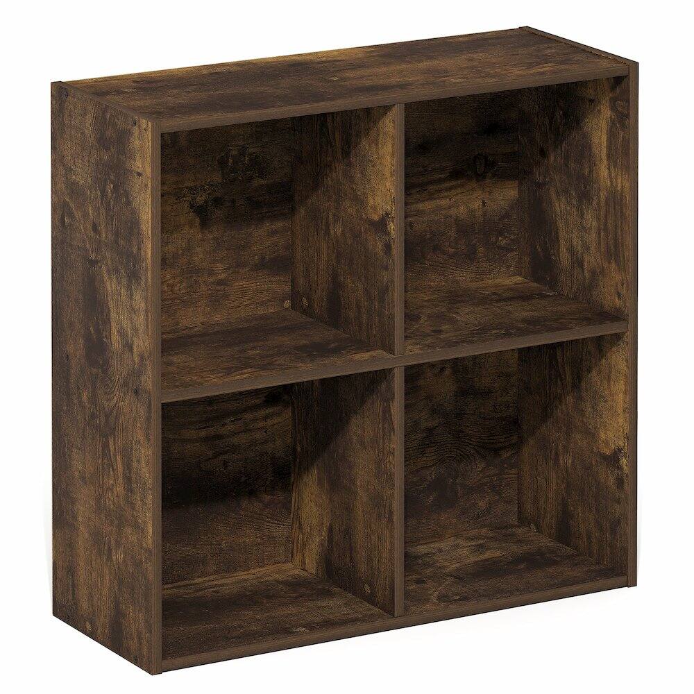Left. Furinno - LUDER Book Shelf, 4-Cube Bookshelf, Bookcase with Open Shelves, 9.5 x 24.6 x 23.7 - Amber Pine.