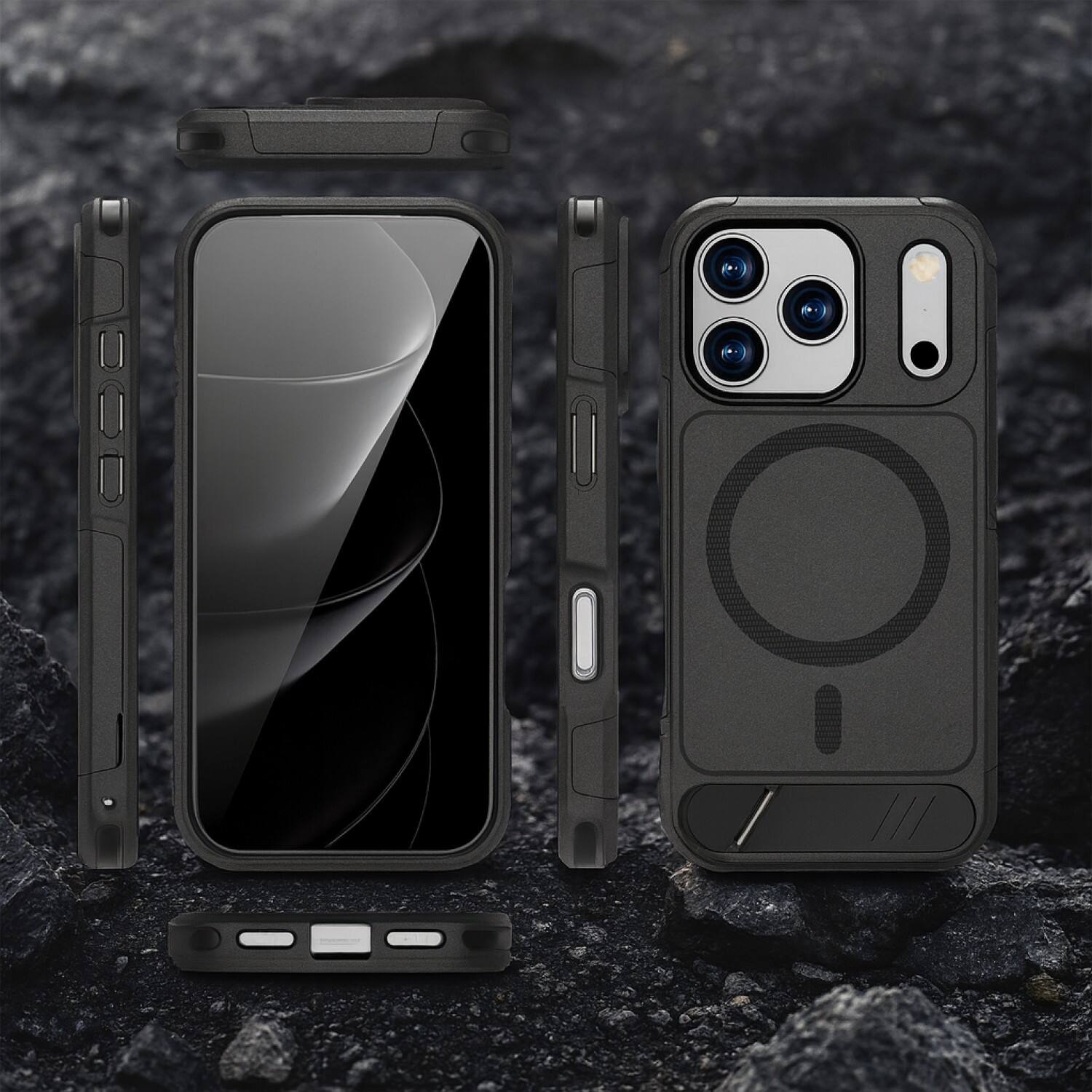 Alt View 4. SaharaCase - Apple iPhone 17 Pro Max Kickstand Case | Anti-Slip Grip | Compatible with Magsafe | Venture Series - Scorpion Black.