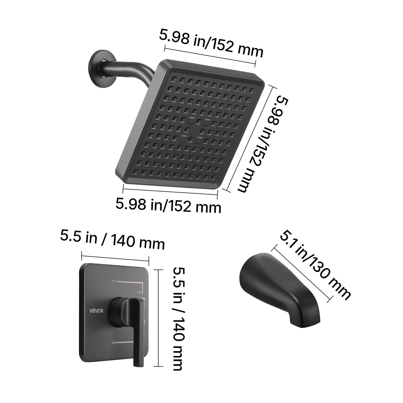 5.98 in/152 mm  
5.98 in/152 mm  
5.5 in / 140 mm  
5.5 in / 140 mm  
5.1 in/130 mm