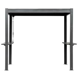 Loheer - Grill Pergola, 8x5 Outdoor Grill Shelter with Adjustable Louvered Roof, Gutter, Side Shelves, Gray
