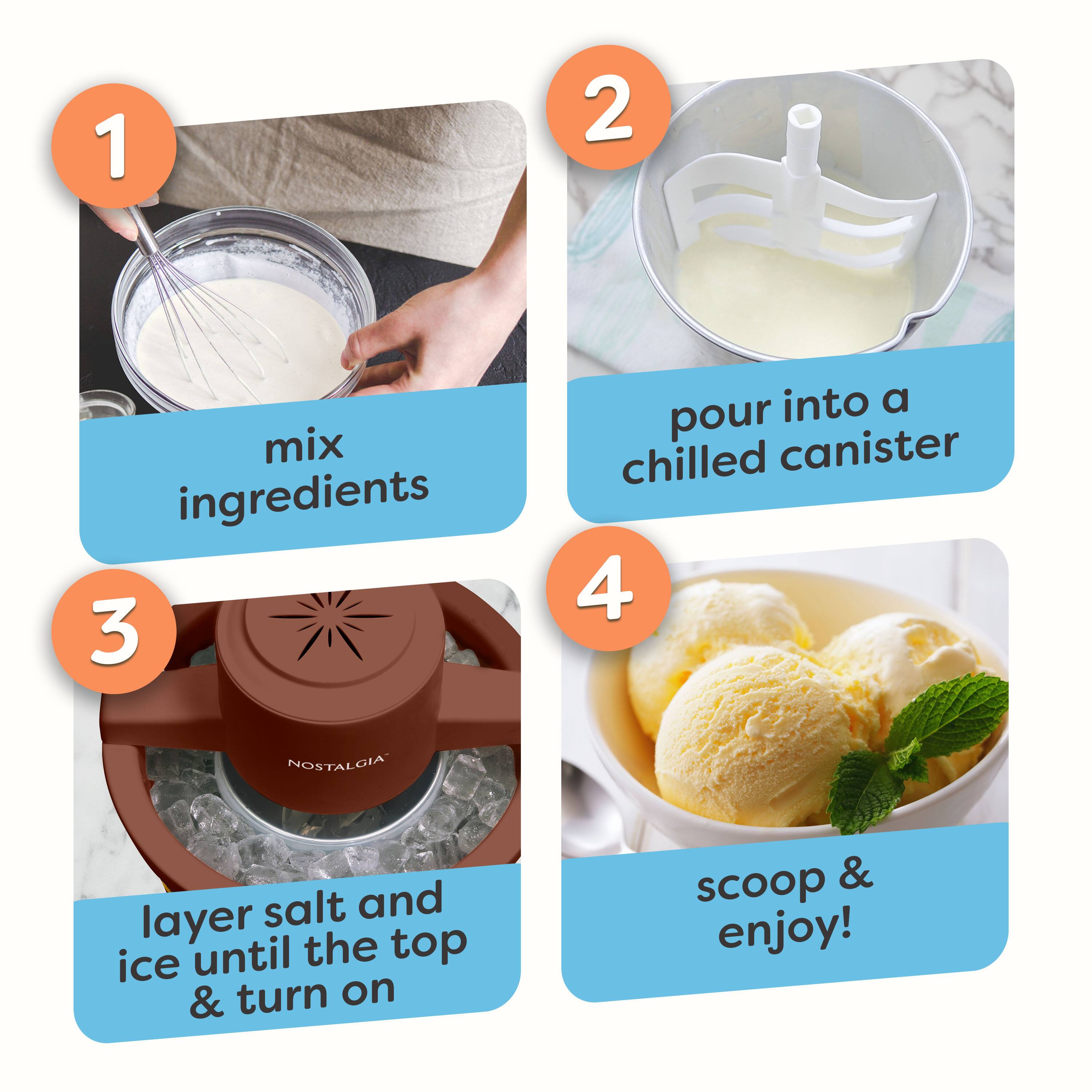 1. Mix ingredients
2. Pour into a chilled canister
3. Layer salt and ice until the top & turn on
4. Scoop & enjoy!