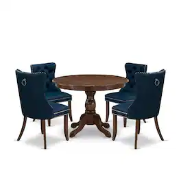 East West Furniture - 5 Piece Modern Dining Table Set Consists of a Round Kitchen Room Table - Gray