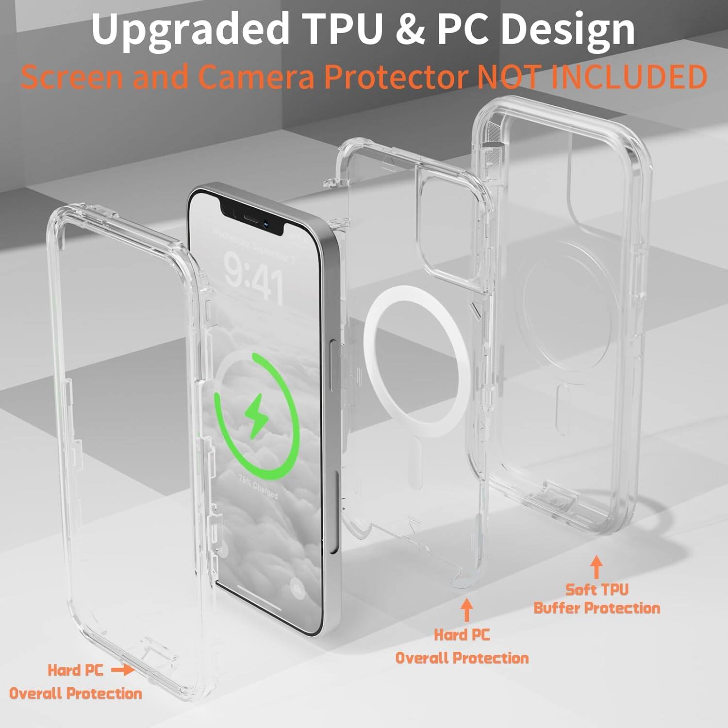 Upgraded TPU & PC Design
Screen and Camera Protector NOT INCLUDED
Soft TPU Buffer Protection
Hard PC Overall Protection
Hard PC Overall Protection