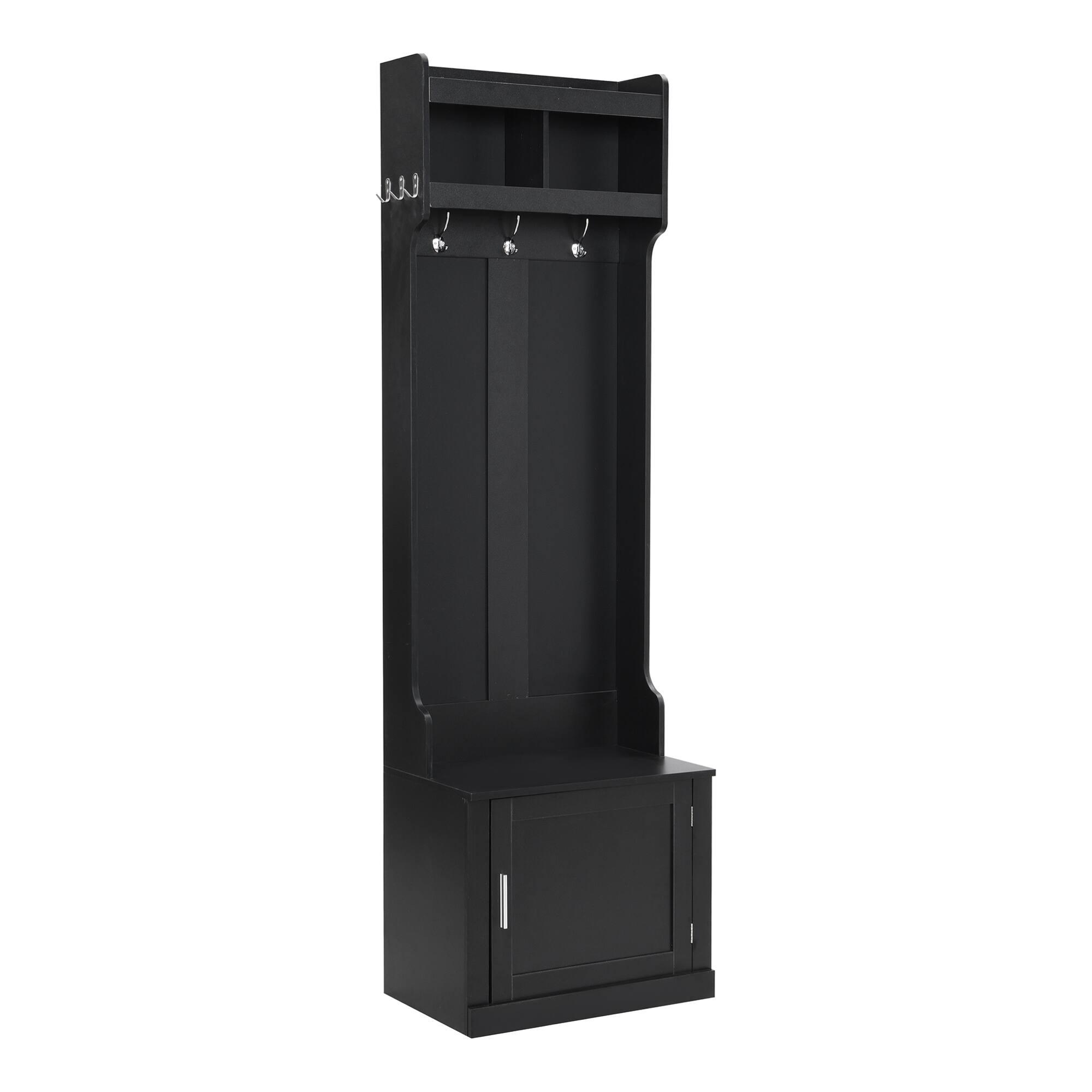 Alt View 6. GOODSILO - Slim Hall Tree with Cabinet and Hooks, Multi-functional Storage Bench for Hallway and Living Room - Black.