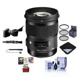 Bundle - Sigma - 50mm f/1.4 DG HSM Art Lens for Nikon Cameras- with 77mm Filter Kit, FlexLens Shade, Lens Wrap (19x19),
