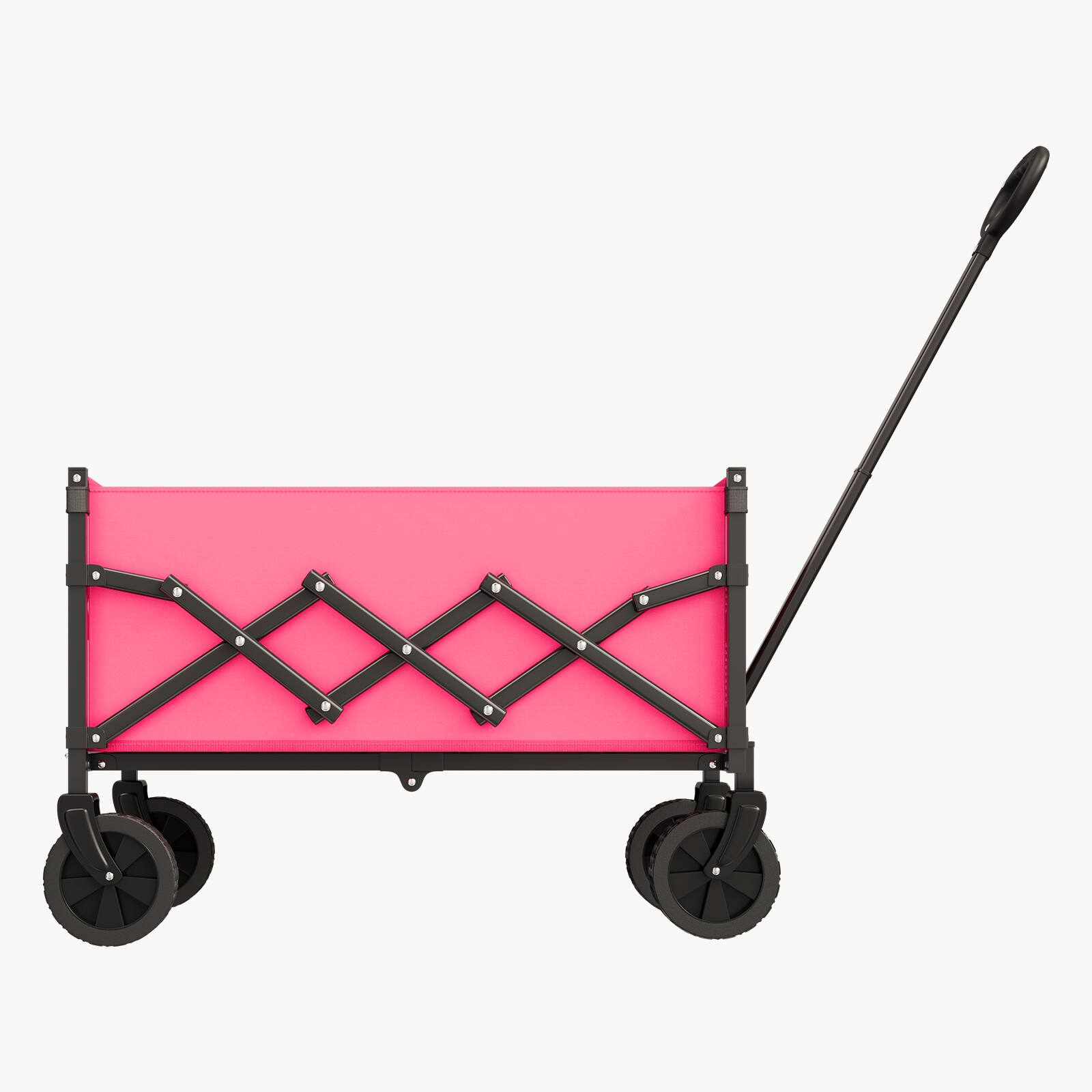 Alt View 5. VEVOR - Collapsible Wagon Carts, 120L & 225LBS Folding Wagons with All-Terrain Wheels, Heavy Duty Outdoor Utility Cart - Pink + Black.