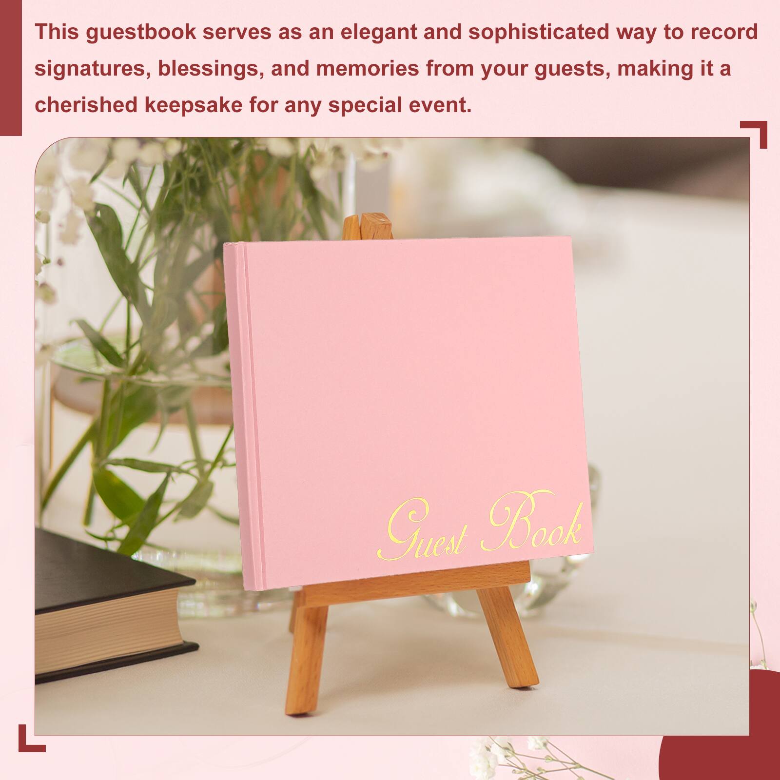 This guestbook serves as an elegant and sophisticated way to record signatures, blessings, and memories from your guests, making it a cherished keepsake for any special event.