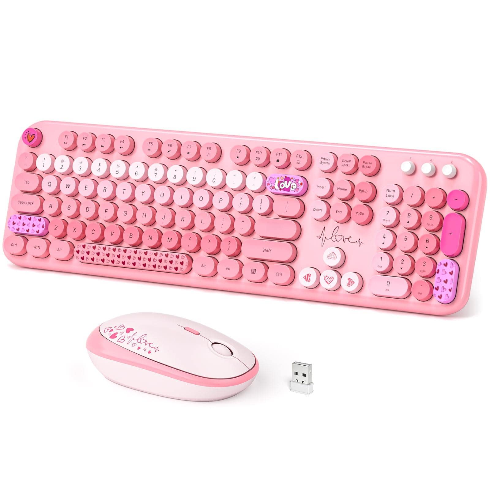 METALTON - And Mouse Combo Full sized Typewriter Keyboards 2 4 Ghz Receiver Plug Play For Windows Pc Laptop Desktop Co - Lovely Pink