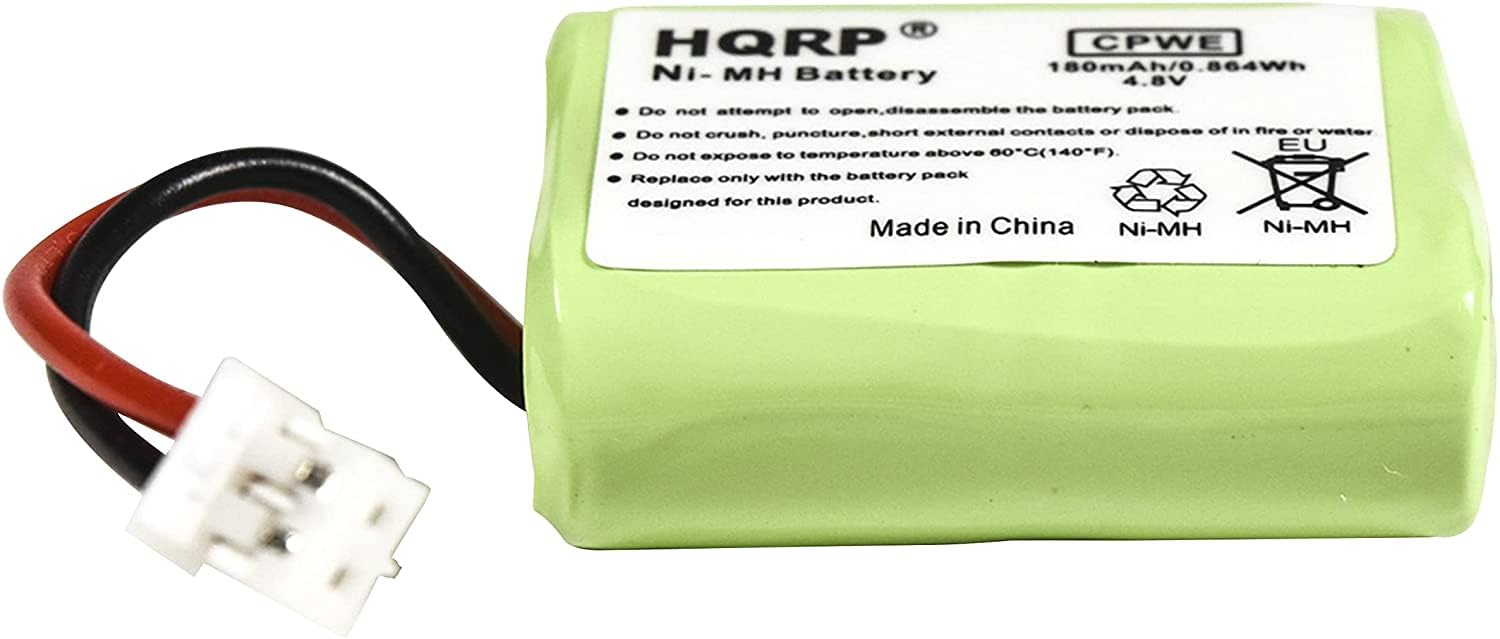 HQRP CPWE 180mAh/0.864Wh 4.8V Ni-MH Battery

Do not attempt to open, disassemble the battery pack, puncture, short external contacts or dispose of in fire or water. Do not crush, EU. Do not expose to temperature above 60°C (140°F). Replace only with the battery pack designed for this product.

Made in China Ni-MH Ni-MH