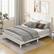 Alt View 5. Costway - Queen Size Bed Frame Platform Slat High Headboard Bedroom Rubber Wood Leg - White.